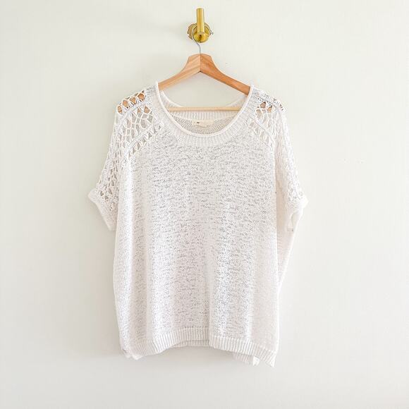 Anthropologie Moth Crochet Short Sleeve Knit Pullover Sweater Top White XS - Picture 1 of 8